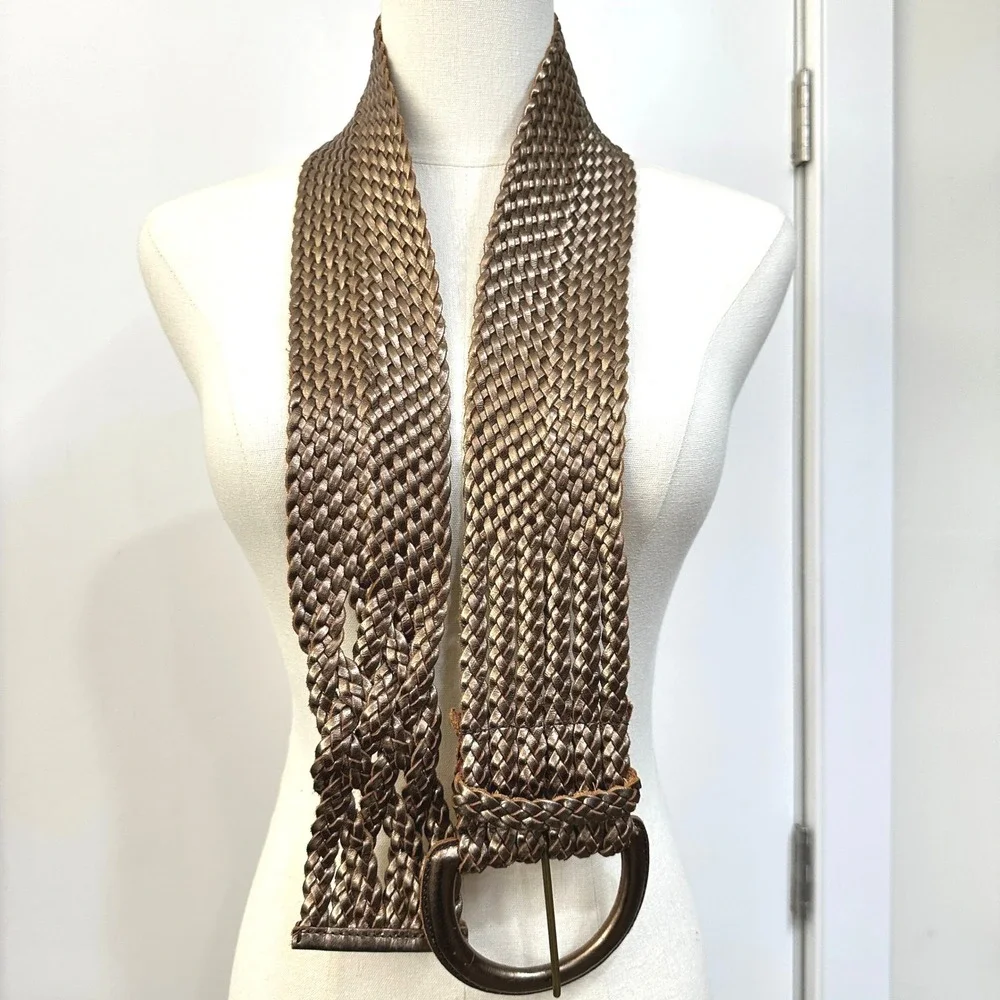 VTG Bronze Metallic Woven Leather Wide Belt 45